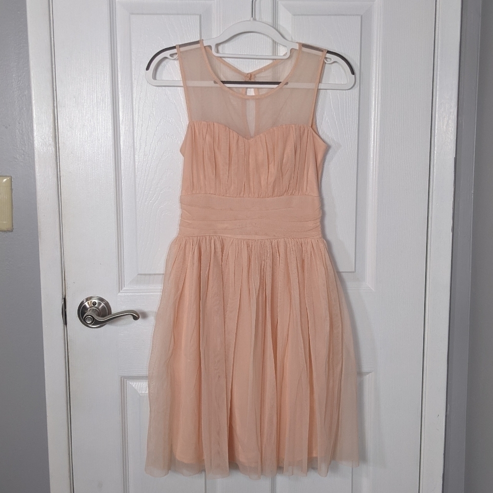 Blush Pink Girly Sheer Sweetheart Neckline Nylon Mini‎ Dress Size Small